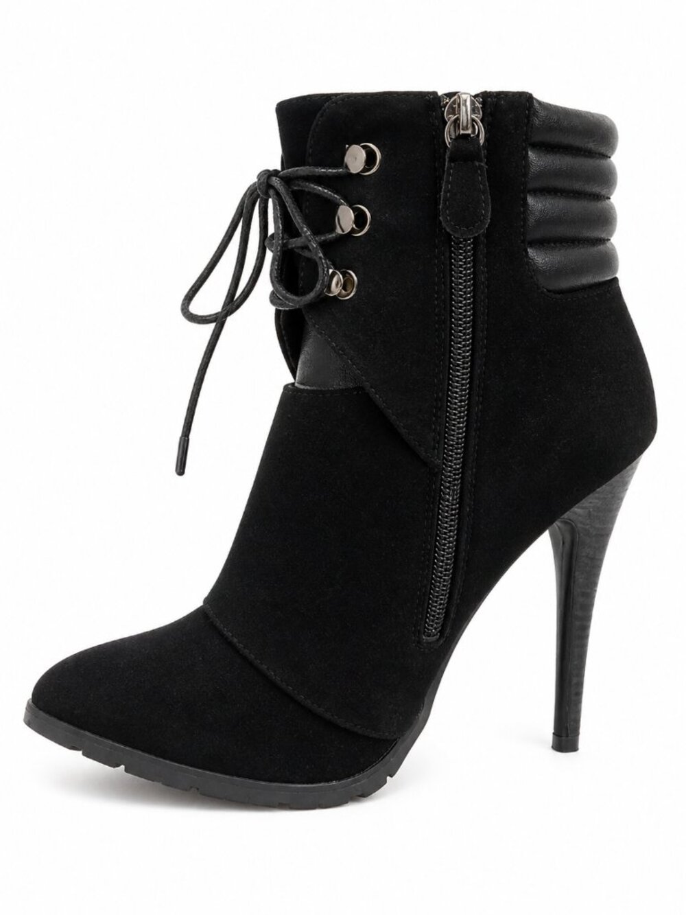 C-Label Black Ankle Boot Heels Lace Up Stiletto Booties Women’s